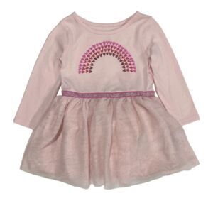 NWT Cat & Jack Infant Girls Long Sleeve Pink Heart Rainbow Tulle Dress 12m month